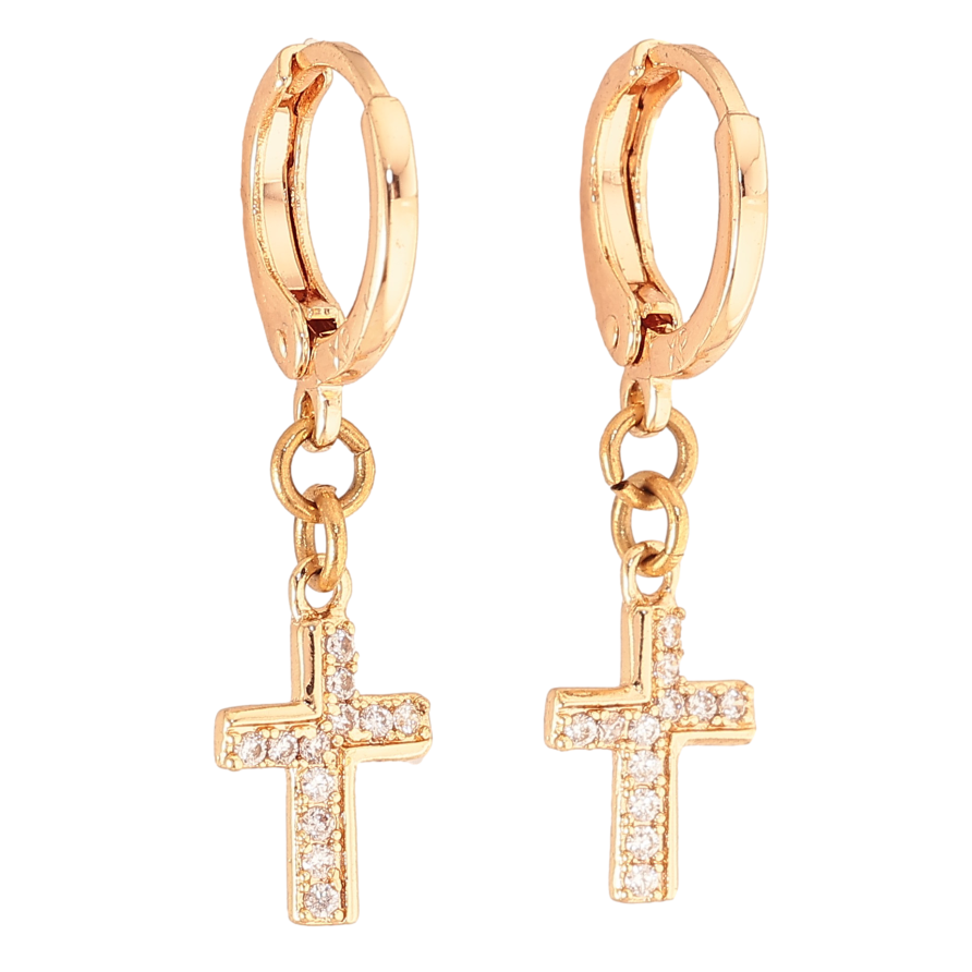 Сережки Xuping M&L колір 18K підвіски на колечках "Хрестики" фото №1 Сережки Xuping M&L колір 18K підвіски на колечках "Хрестики" фото №1