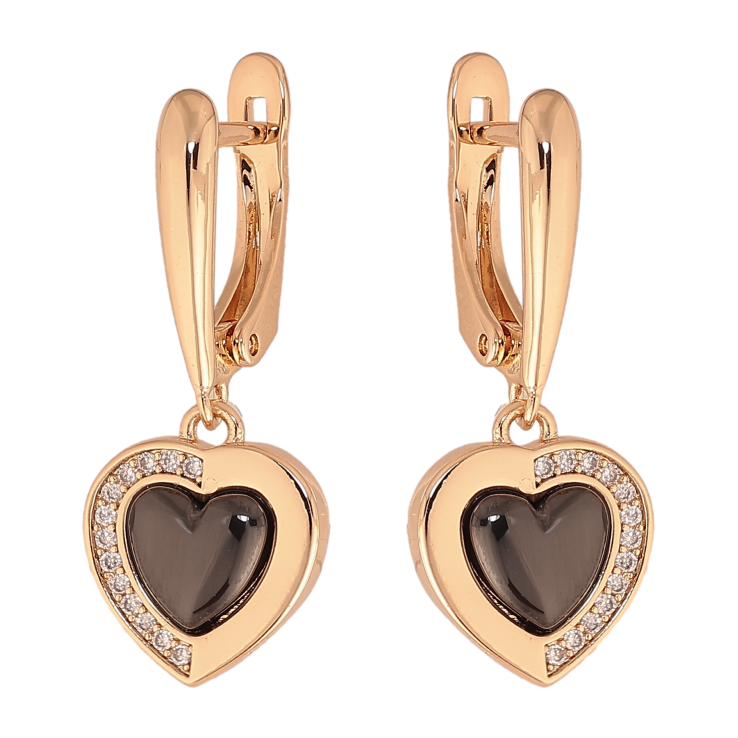 Серьги Xuping TTM Stainless Steel цвет 18К английский замок подвески сердечки с черной керамикой и кристаллами фото №25