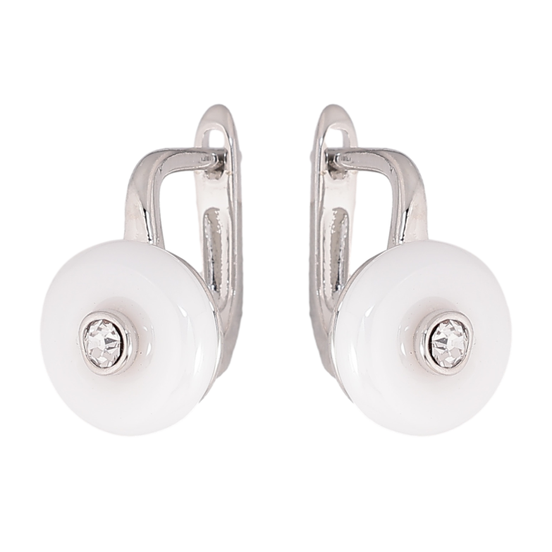 Сережки Xuping TTM Stainless Steel колір Родій англійський замок "Візерунок з білої кераміки з кристалом" фото №1