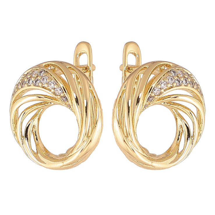 Серьги Xuping цвет Позолота 14K английский замок "Узор с кристаллами" фото №3