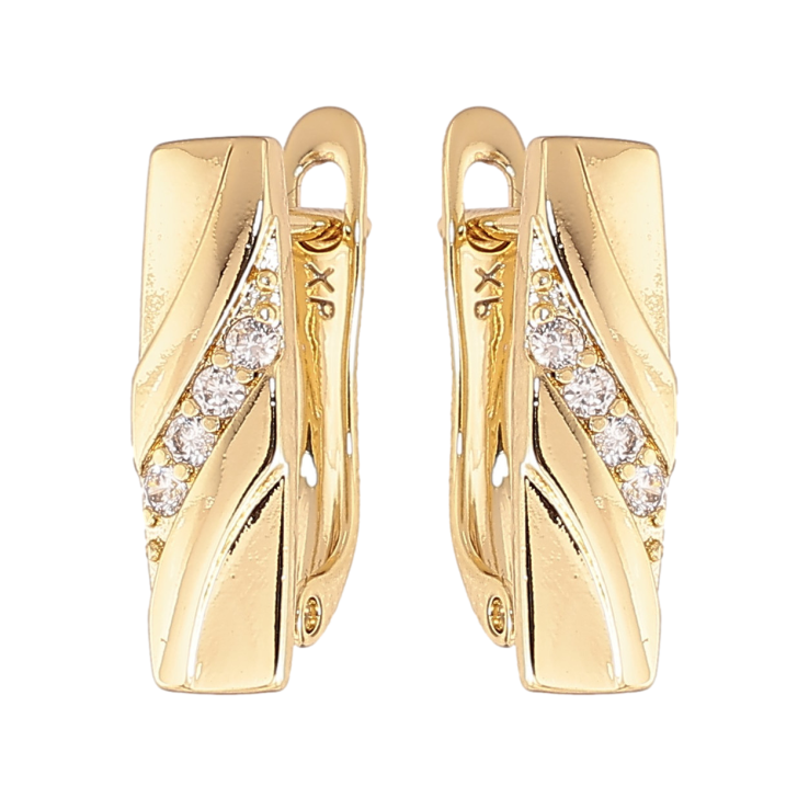 Серьги Xuping цвет Позолота 14K английский замок "Узор с кристаллами" фото №2