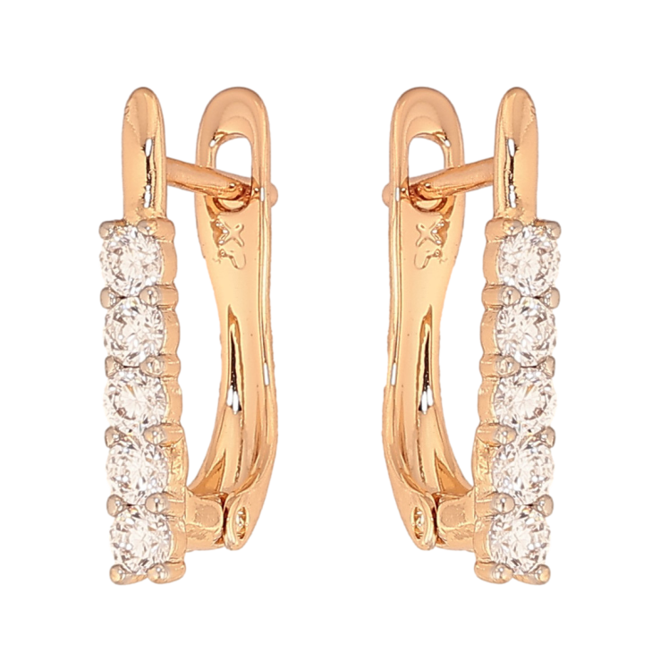 Серьги Xuping цвет Позолота 18K + Родий английский замок "Дорожки кристаллов" фото №6