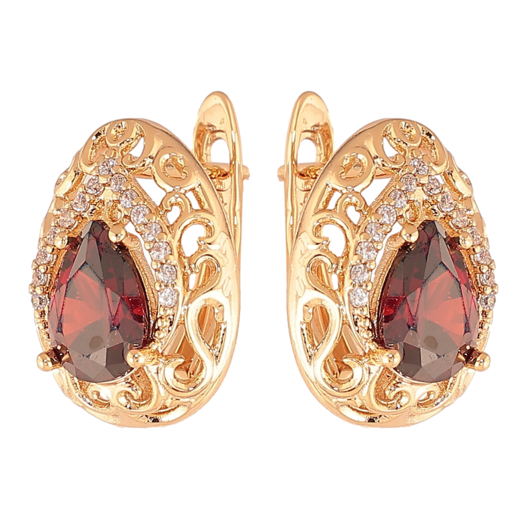 Серьги Xuping цвет Позолота 18K английский замок "Ажурные капельки с красными кристаллами" фото №11 Серьги Xuping цвет Позолота 18K английский замок "Ажурные капельки с красными кристаллами" фото №11