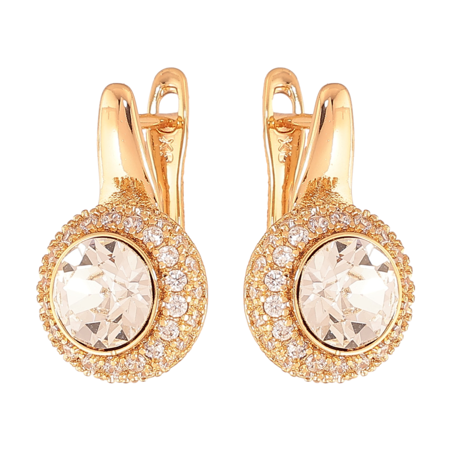 Серьги Xuping цвет Позолота 18K английский замок "Кристаллы в обрамлении мелких кристаллов" фото №1 Серьги Xuping цвет Позолота 18K английский замок "Кристаллы в обрамлении мелких кристаллов" фото №1