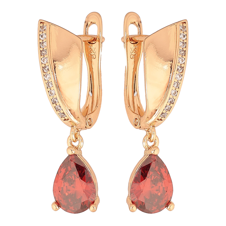 Серьги Xuping цвет Позолота 18К английский замок "Подвески с красными кристаллами" фото №15