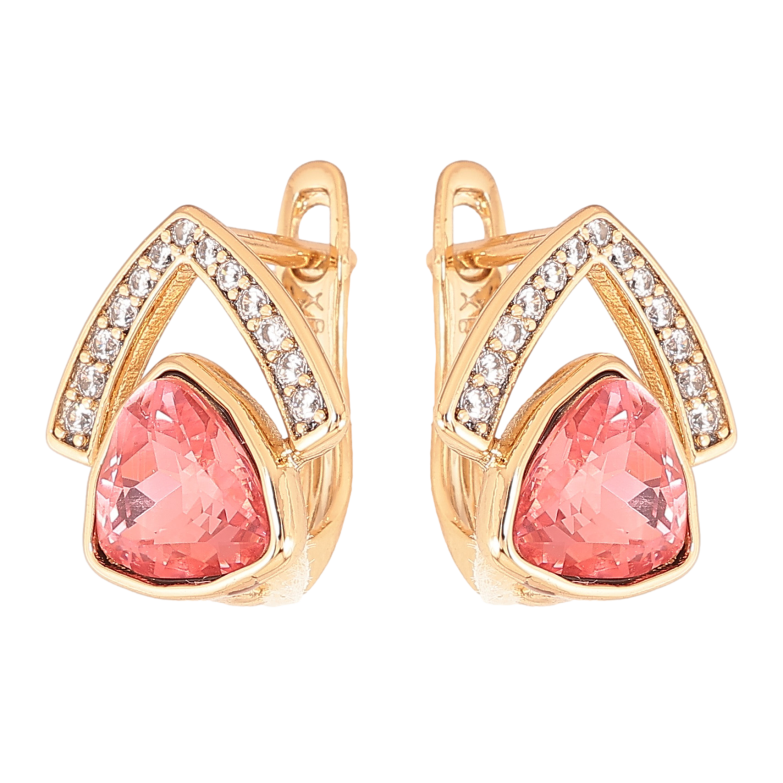 Серьги Xuping цвет Позолота 18K английский замок "Узор с розовыми кристаллами" фото №6