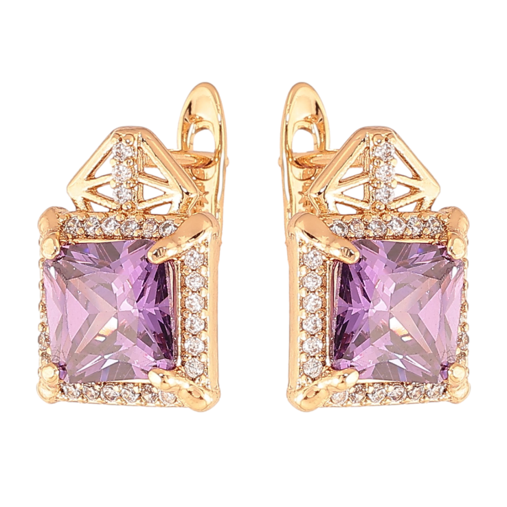 Серьги Xuping цвет Позолота 18K английский замок "Узор с сиреневыми кристаллами" фото №23 Серьги Xuping цвет Позолота 18K английский замок "Узор с сиреневыми кристаллами" фото №23