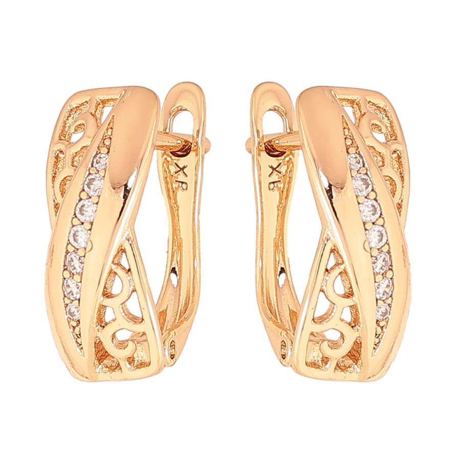 Серьги Xuping цвет Позолота 18К английский замок "Резной узор с кристаллами" фото №1 Серьги Xuping цвет Позолота 18К английский замок "Резной узор с кристаллами" фото №1