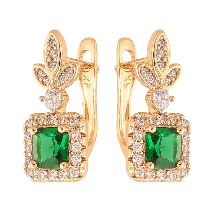 Серьги Xuping цвет Позолота 18K английский замок "Узор с зелеными кристаллами" фото №4 Серьги Xuping цвет Позолота 18K английский замок "Узор с зелеными кристаллами" фото №4