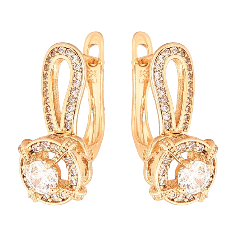 Серьги Xuping цвет Позолота 18K английский замок "Узор с кристаллами" фото №1