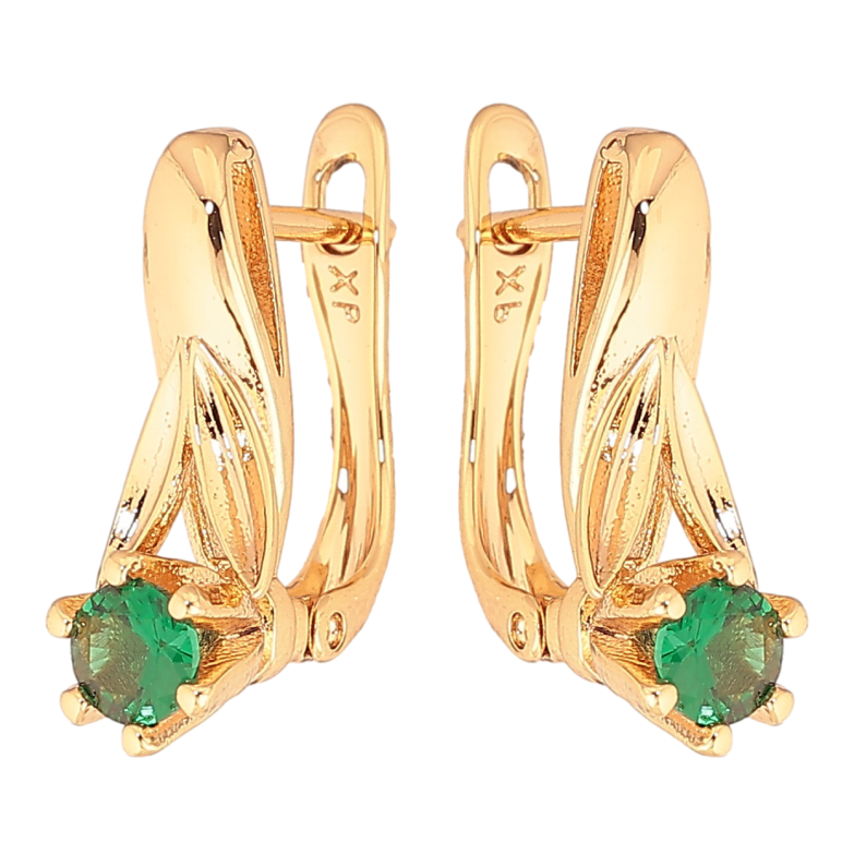 Серьги Xuping цвет Позолота 18K английский замок "Узор с зелеными кристаллами" фото №3 Серьги Xuping цвет Позолота 18K английский замок "Узор с зелеными кристаллами" фото №3