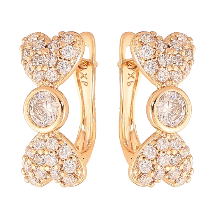 Серьги Xuping цвет Позолота 18K английский замок "Узор с сердечками и инкрустацией кристаллами" фото №15