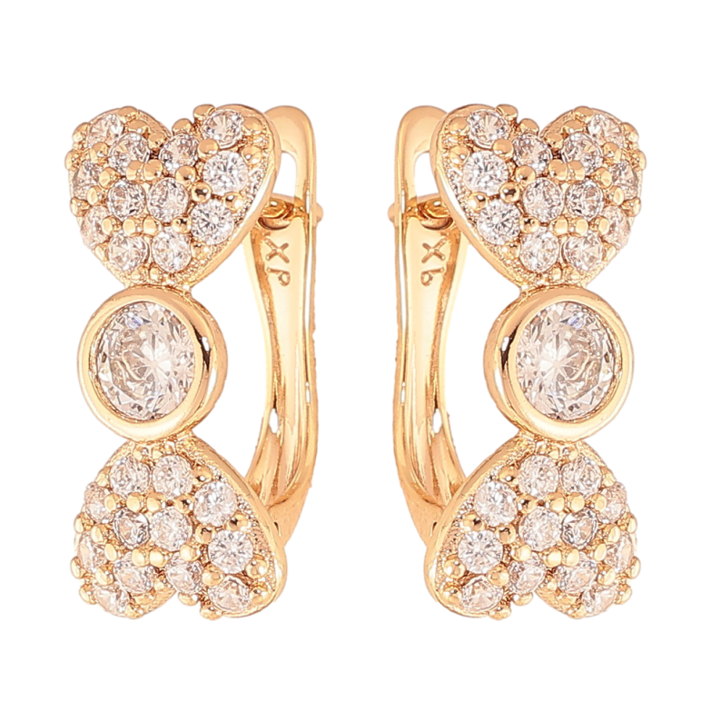 Серьги Xuping цвет Позолота 18K английский замок "Узор с сердечками и инкрустацией кристаллами" фото №2 Серьги Xuping цвет Позолота 18K английский замок "Узор с сердечками и инкрустацией кристаллами" фото №2