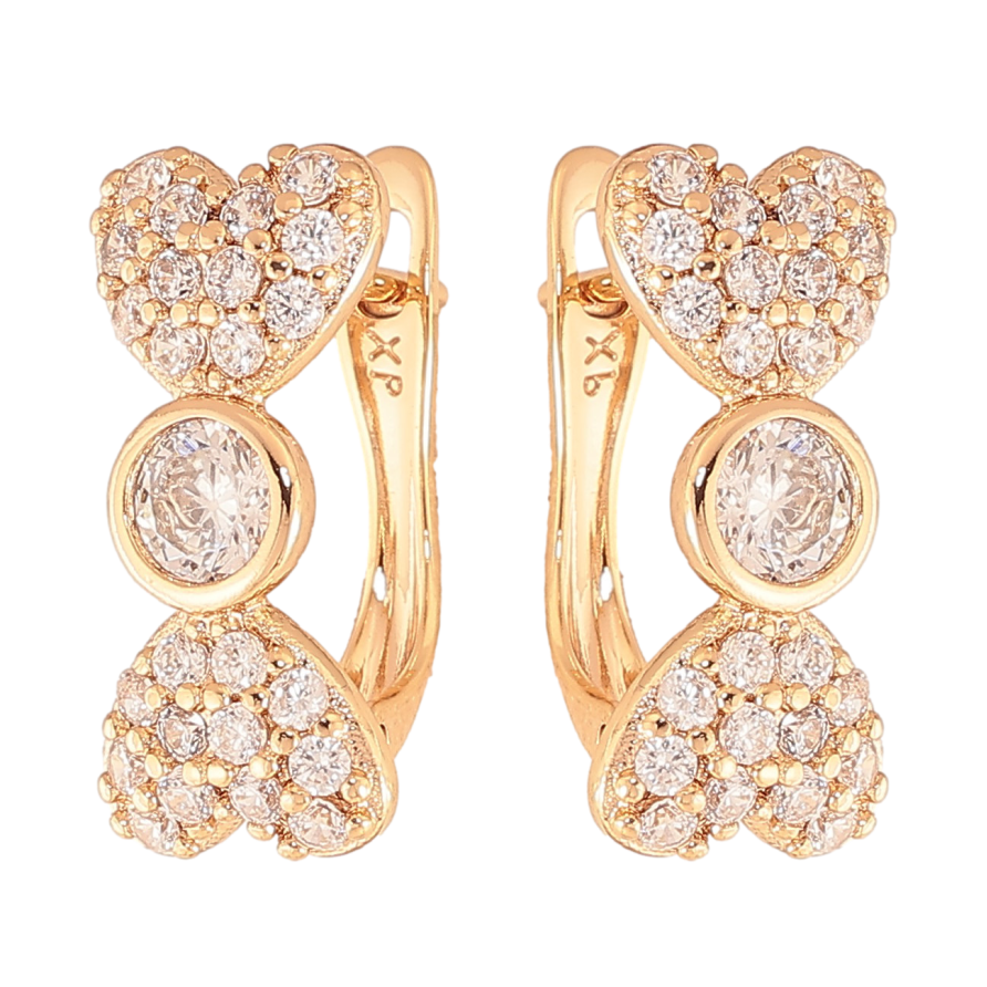 Серьги Xuping цвет Позолота 18K английский замок "Узор с сердечками и инкрустацией кристаллами" фото №1 Серьги Xuping цвет Позолота 18K английский замок "Узор с сердечками и инкрустацией кристаллами" фото №1