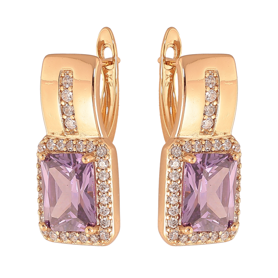 Серьги Xuping цвет Позолота 18K английский замок "Узор с сиреневыми кристаллами" фото №1 Серьги Xuping цвет Позолота 18K английский замок "Узор с сиреневыми кристаллами" фото №1