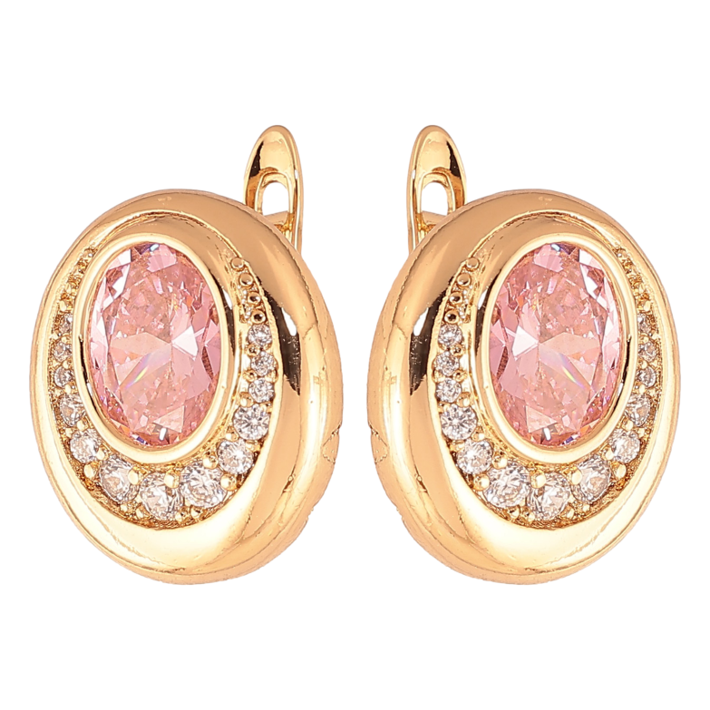 Серьги Xuping цвет Позолота 18K английский замок "Узор с розовыми кристаллами" фото №1 Серьги Xuping цвет Позолота 18K английский замок "Узор с розовыми кристаллами" фото №1