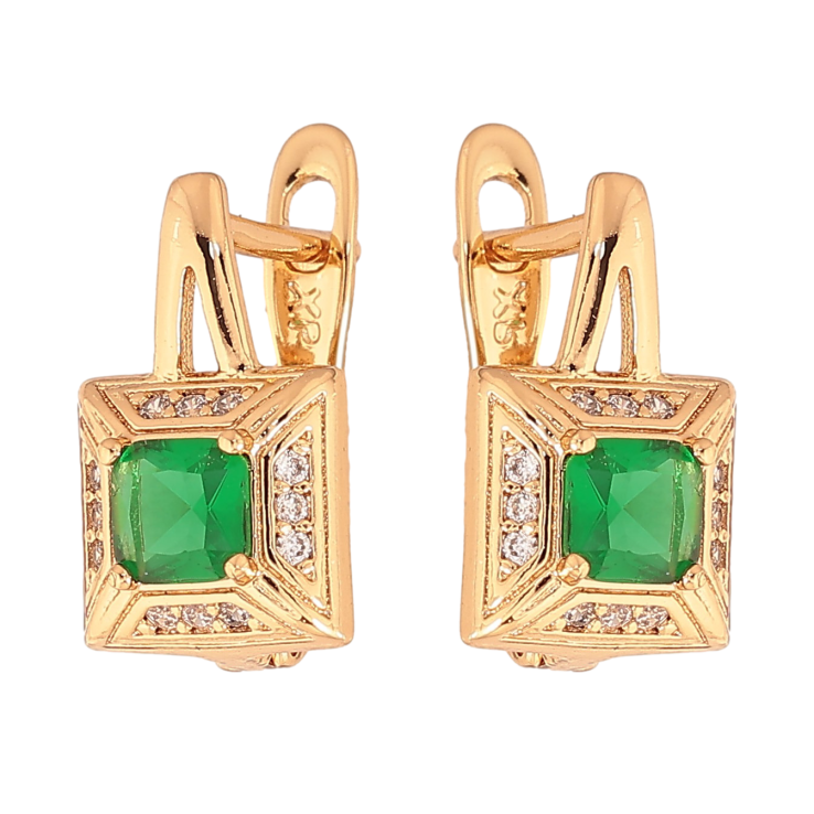 Серьги Xuping цвет Позолота 18K английский замок "Узор с зелеными кристаллами" фото №13 Серьги Xuping цвет Позолота 18K английский замок "Узор с зелеными кристаллами" фото №13