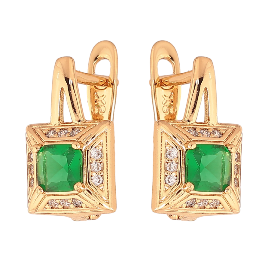 Серьги Xuping цвет Позолота 18K английский замок "Узор с зелеными кристаллами" фото №1 Серьги Xuping цвет Позолота 18K английский замок "Узор с зелеными кристаллами" фото №1