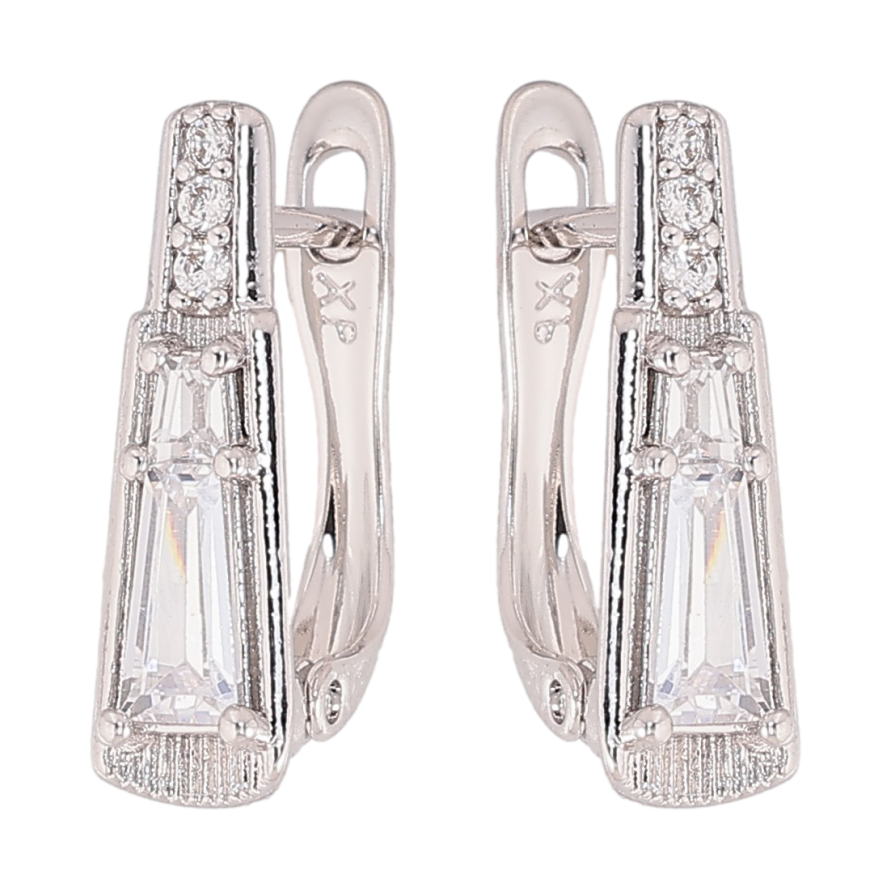 Серьги Xuping цвет Родий английский замок "Узор с кристаллами" фото №1