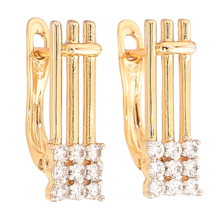 Серьги Xuping цвет позолота 18K + родий английский замок узор с кристаллами фото №15