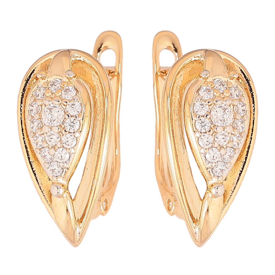 Серьги Xuping цвет позолота 18K + родий английский замок узор с кристаллами фото №1
