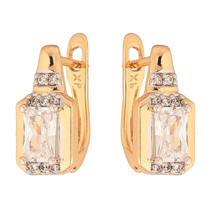 Серьги Xuping цвет позолота 18K + родий английский замок узор с кристаллами фото №16