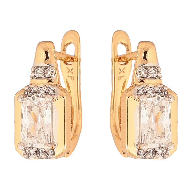 Серьги Xuping цвет позолота 18K + родий английский замок узор с кристаллами фото №1 Серьги Xuping цвет позолота 18K + родий английский замок узор с кристаллами фото №1
