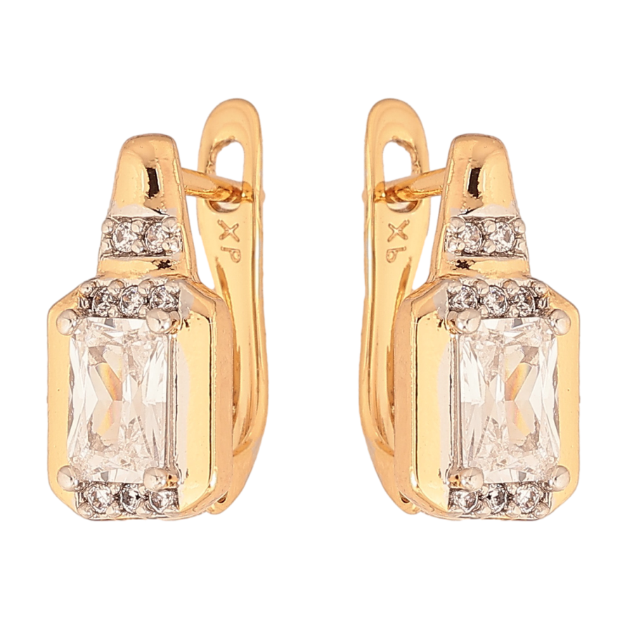Серьги Xuping цвет позолота 18K + родий английский замок узор с кристаллами фото №1 Серьги Xuping цвет позолота 18K + родий английский замок узор с кристаллами фото №1