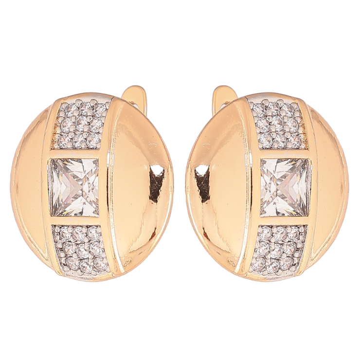Серьги Xuping цвет позолота 18K + родий английский замок узор с кристаллами фото №5