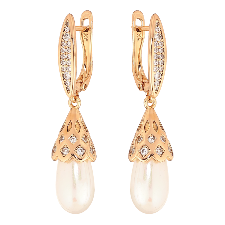 Серьги Xuping цвет позолота 18K английский замок жемчужные подвески фото №16 Серьги Xuping цвет позолота 18K английский замок жемчужные подвески фото №16