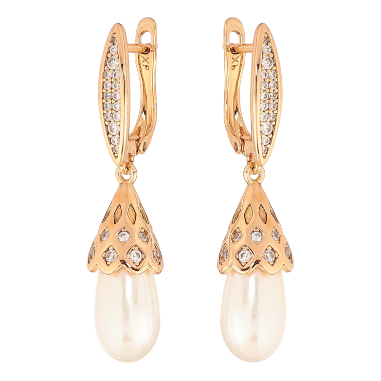 Серьги Xuping цвет позолота 18K английский замок жемчужные подвески фото №2 Серьги Xuping цвет позолота 18K английский замок жемчужные подвески фото №2