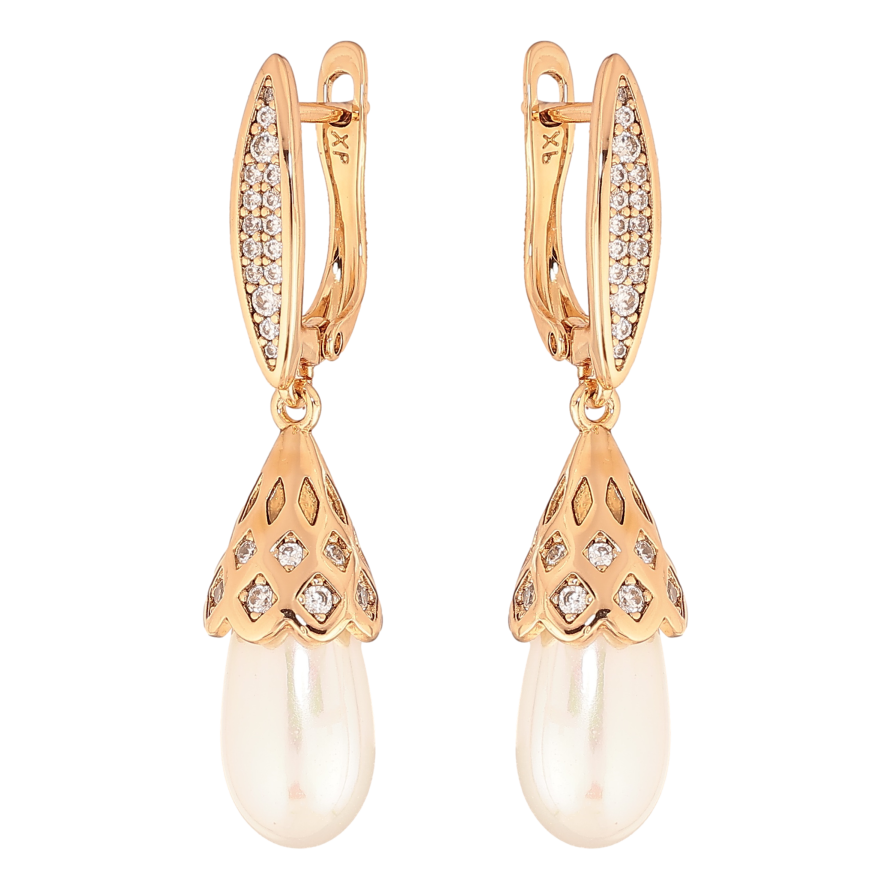 Серьги Xuping цвет позолота 18K английский замок жемчужные подвески фото №1