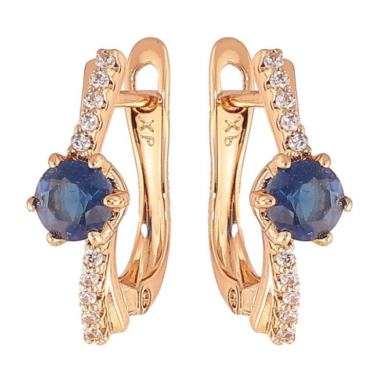 Серьги Xuping цвет позолота 18K английский замок узор с синими кристаллами фото №18 Серьги Xuping цвет позолота 18K английский замок узор с синими кристаллами фото №18