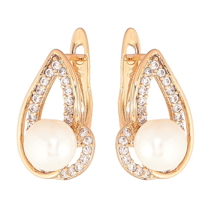 Серьги Xuping цвет позолота 18K английский замок узор с кристаллами и жемчужинами фото №10 Серьги Xuping цвет позолота 18K английский замок узор с кристаллами и жемчужинами фото №10