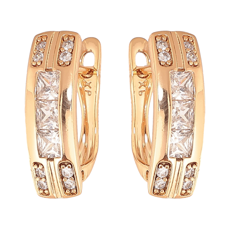 Серьги Xuping цвет позолота 18K английский замок узор с кристаллами фото №1 Серьги Xuping цвет позолота 18K английский замок узор с кристаллами фото №1