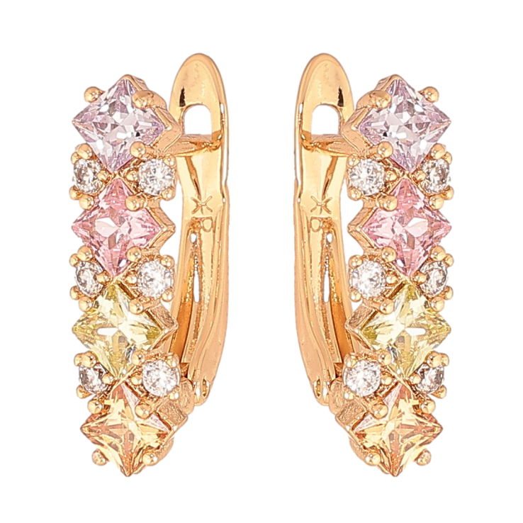 Серьги Xuping цвет позолота 18K английский замок узор с разноцветными кристаллами фото №5
