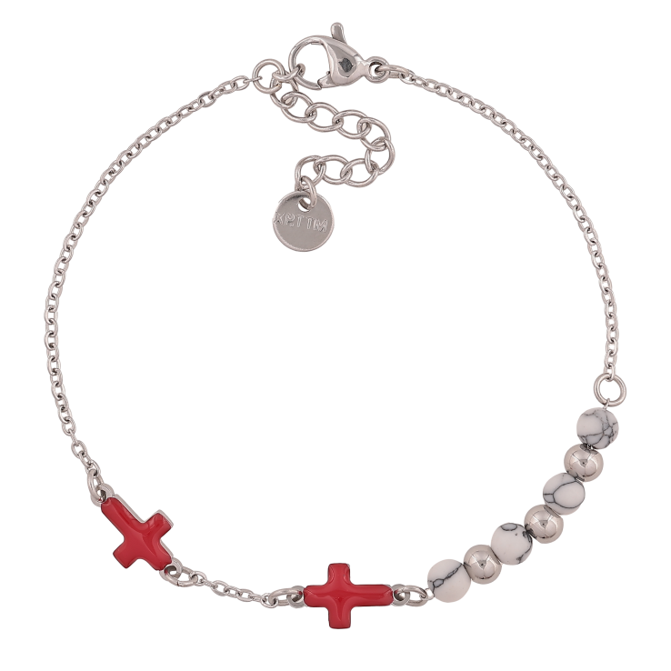 Браслет Xuping ТТМ Stainless Steel колір Родій "Червоні хрестики" довжина з дод. ланцюжком 17-20см х 1.5-7мм фото №19