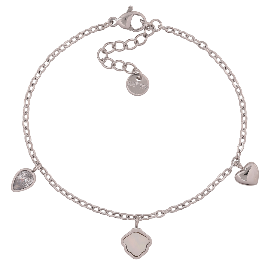 Браслет Xuping ТТМ Stainless Steel колір Родій "Ланцюжок з підвісками" довжина з дод. ланцюжком 16.5-20см х 2мм фото №1 Браслет Xuping ТТМ Stainless Steel колір Родій "Ланцюжок з підвісками" довжина з дод. ланцюжком 16.5-20см х 2мм фото №1