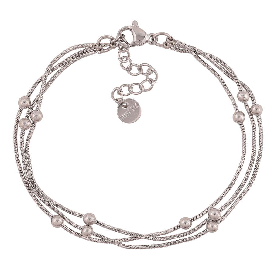 Браслет Xuping ТТМ Stainless Steel цвет Родий "Цепочки с бусинами" длина с доп. цепочкой 16.5-20см х 1-3мм фото №1