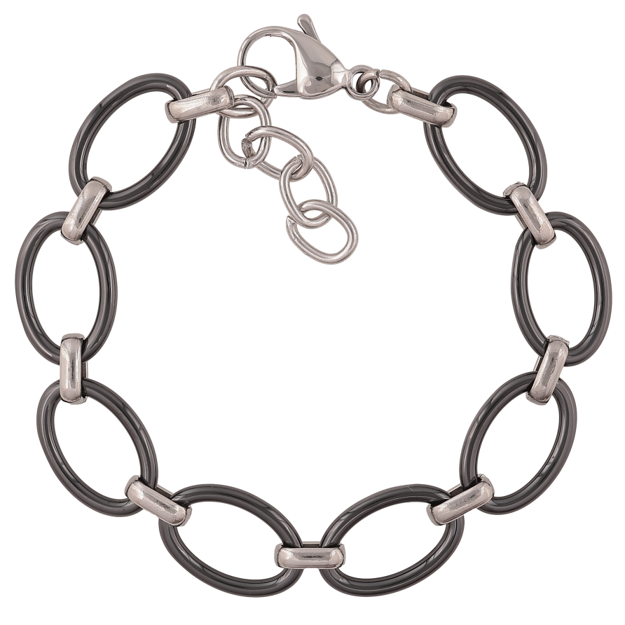 Браслет Xuping ТТМ Stainless Steel цвет Родий "Звенья из черной керамики" длина с доп. цепочкой 17-19см х 2-11мм фото №1 Браслет Xuping ТТМ Stainless Steel цвет Родий "Звенья из черной керамики" длина с доп. цепочкой 17-19см х 2-11мм фото №1