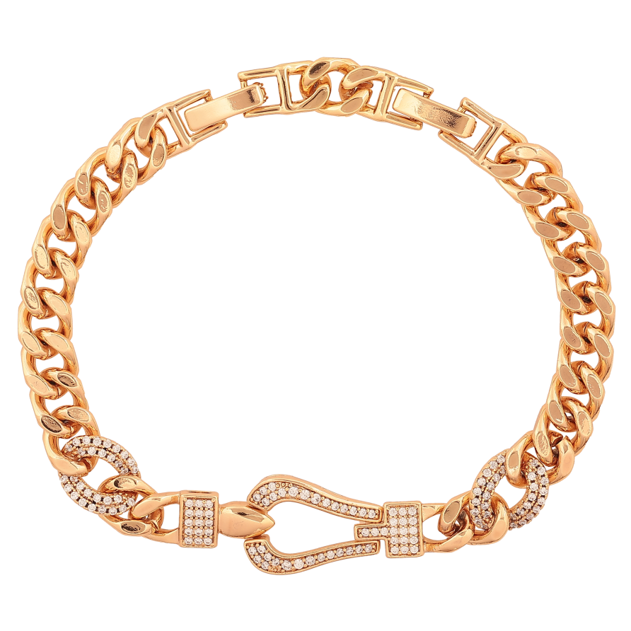 Браслет Xuping цвет Позолота 18K "Цепочка с декоративной вставкой" длинна с доп. замком 17.5,20см х 7-12мм фото №1