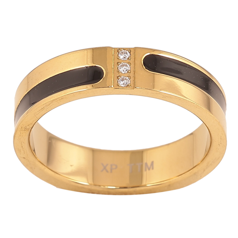 Каблучка Xuping TTM Stainless Steel колір 14К "Візерунок чорною емаллю з кристалами", шир. 5мм фото №10 Каблучка Xuping TTM Stainless Steel колір 14К "Візерунок чорною емаллю з кристалами", шир. 5мм фото №10