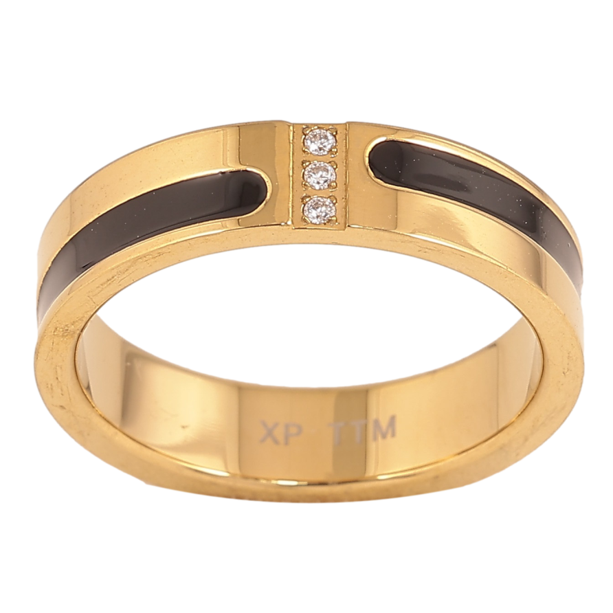 Кольцо Xuping TTM Stainless Steel цвет 14К "Узор черной эмалью с кристаллами", шир. 5мм фото №1 Кольцо Xuping TTM Stainless Steel цвет 14К "Узор черной эмалью с кристаллами", шир. 5мм фото №1