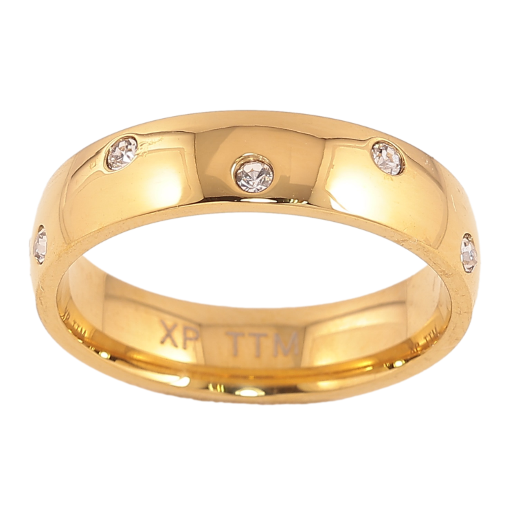 Кольцо Xuping TTM Stainless Steel цвет 14К "Узор с кристаллами" шир. 5мм фото №22
