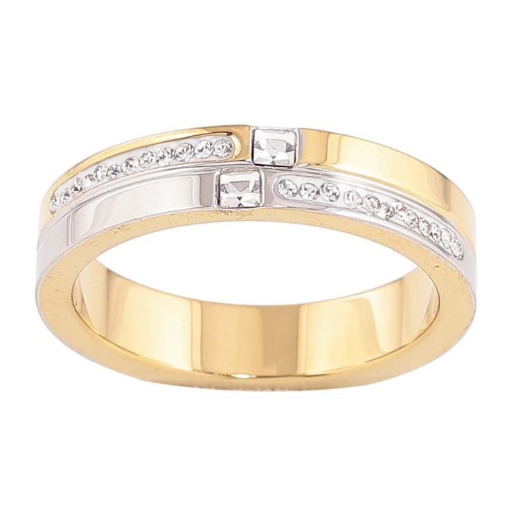 Кольцо Xuping TTM Stainless Steel цвет 14К+Родий "Узор с кристаллами" шир. 4.5мм фото №8