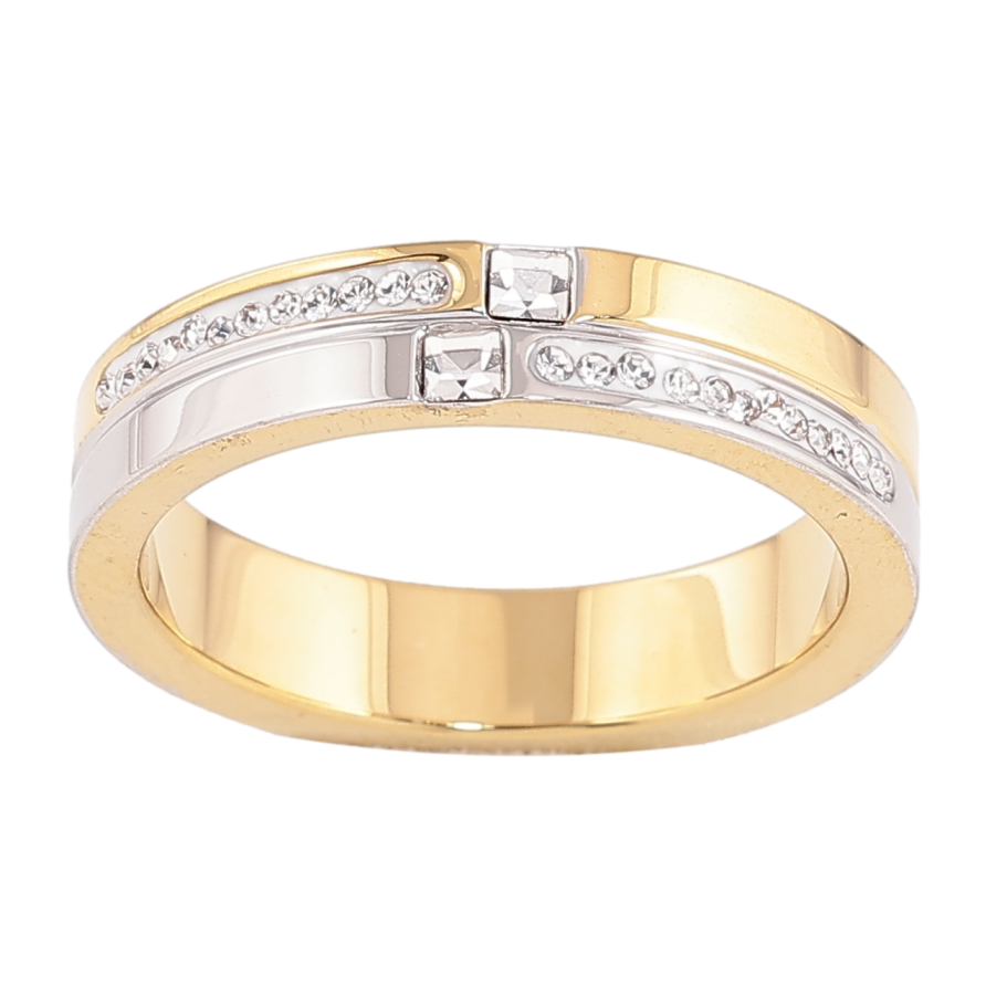 Каблучка Xuping TTM Stainless Steel колір 14К+Родій "Візерунок з кристалами" шир. 4.5мм фото №1 Каблучка Xuping TTM Stainless Steel колір 14К+Родій "Візерунок з кристалами" шир. 4.5мм фото №1