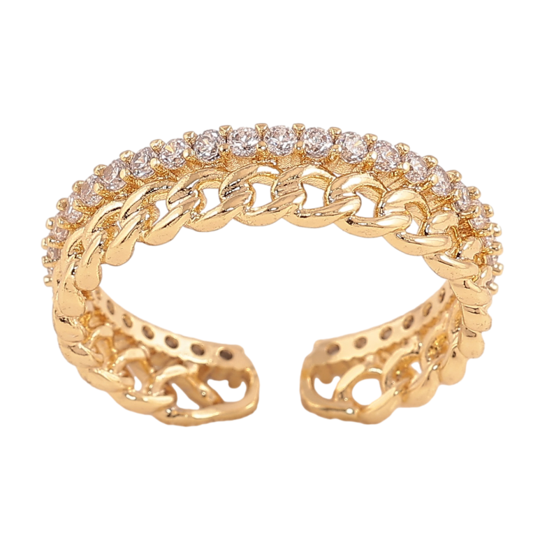 Каблучка Xuping колір Позолота 14K "Візерунок ланцюжок з доріжкою кристалів" фото №13 Каблучка Xuping колір Позолота 14K "Візерунок ланцюжок з доріжкою кристалів" фото №13
