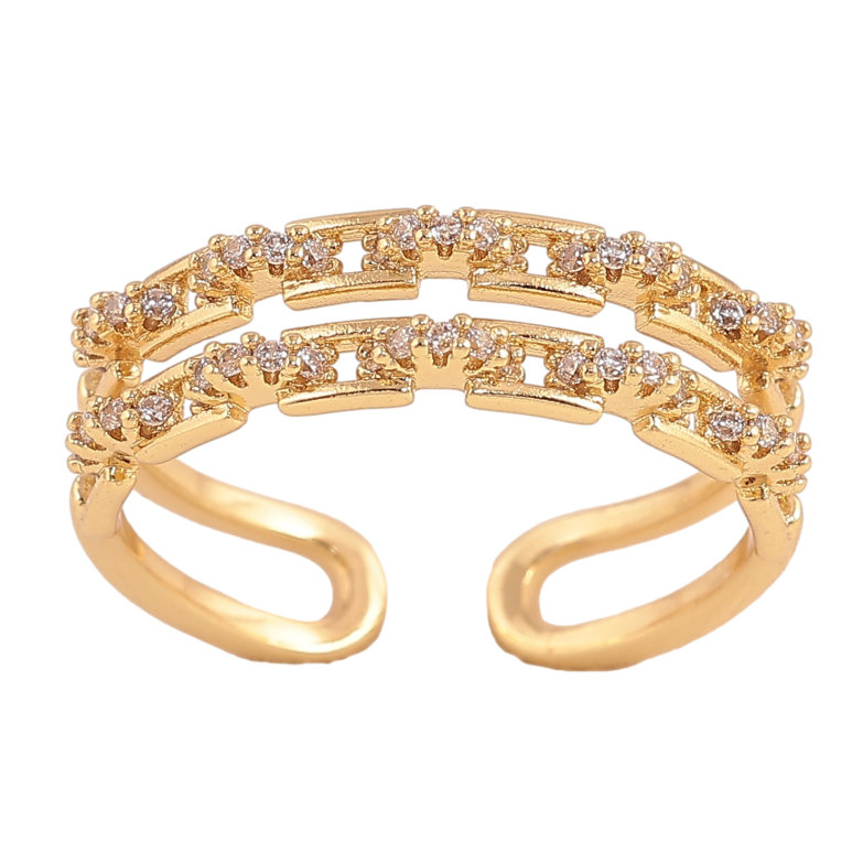 Каблучка Xuping колір Позолота 14K "Подвійна шинка з кристалами" фото №3 Каблучка Xuping колір Позолота 14K "Подвійна шинка з кристалами" фото №3