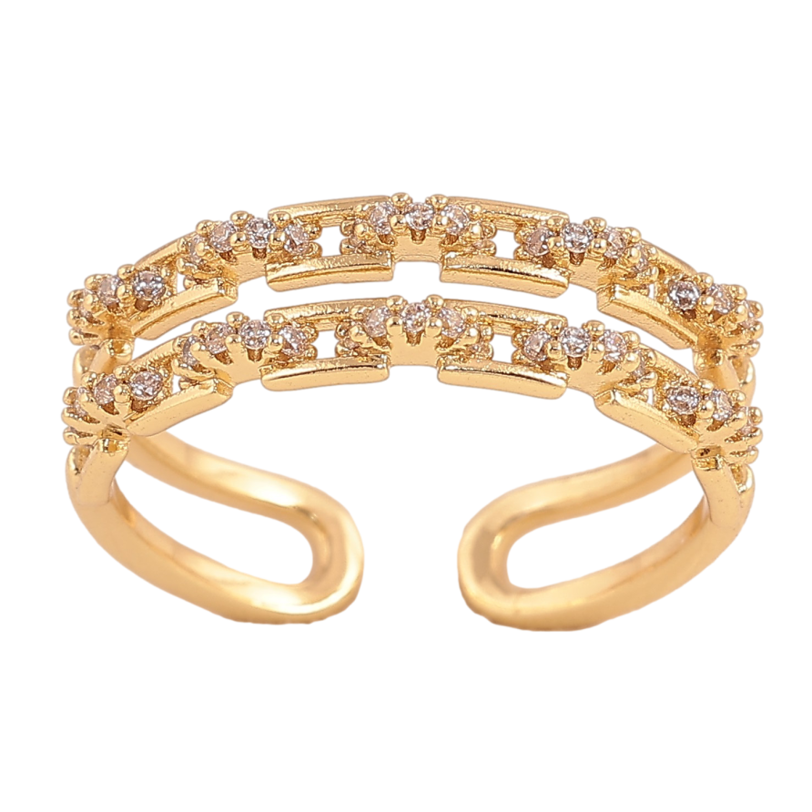 Каблучка Xuping колір Позолота 14K "Подвійна шинка з кристалами" фото №1