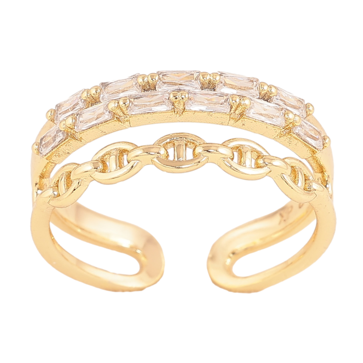 Каблучка Xuping колір Позолота 14K "Доріжка кристалів з візерунком ланцюжок" фото №14